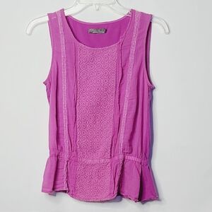 Prana sleeveless purple lace embellished tank top sz Small